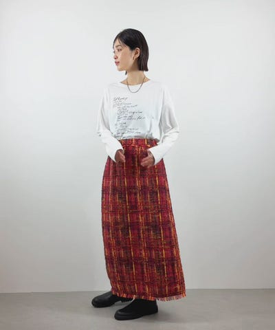 Gready Brilliants.ツィードチェック裾フリンジスカート | SEKIMIKI Online