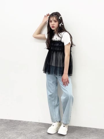 美脚ルーズストレートデニムパンツ(S(140) ブルー): ジュニア
