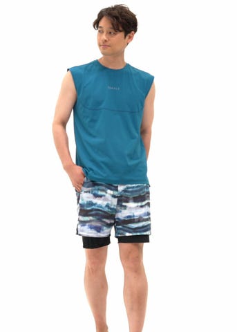 SUKALA】メンズペーパーライクノースリーブ(M・L・LLサイズ ネイビー