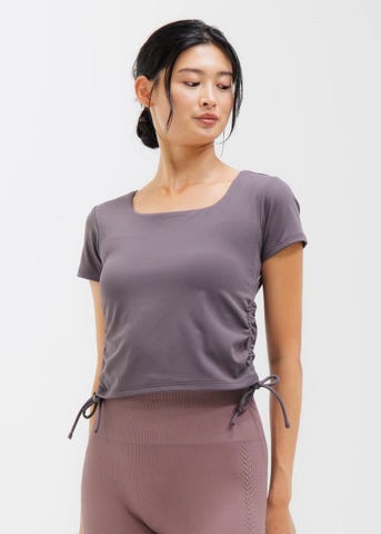 SUKALA】カップ付きルーシュドサイドTee(S・M・Lサイズ サックス