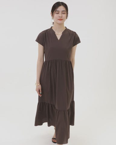新品未使用タグ付き⭐︎Breeze Cool ティアード 半袖ワンピース size SHORTあり］Breeze Cool ティアード ワンピース｜グリーン