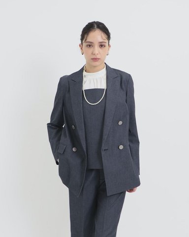 Greed ダブルジャケット ネイビー 38 size SHORTあり］Greed グリード シャンブレー ダブル ジャケット