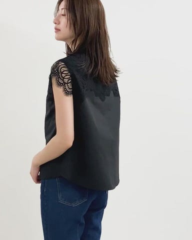 ジャイロ JAYRO パール釦ショルダーレースブラウス （グレー） JAYRO｜パール釦ショルダーレースブラウス | Rakuten Fashion