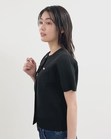 H beauty&youthスカラップ半袖カーディガン　ブラック H BEAUTY&YOUTH UNITED ARROWS（エイチビューティーアンドユース