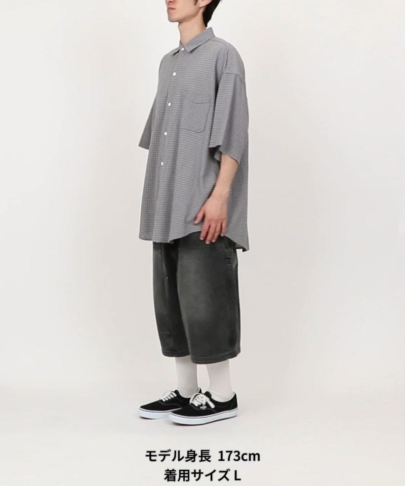 速乾ストレッチコンビネゾン　チェック38 HINSON/別注 リラックスフィット シワ加工 レギュラーカラー ショート