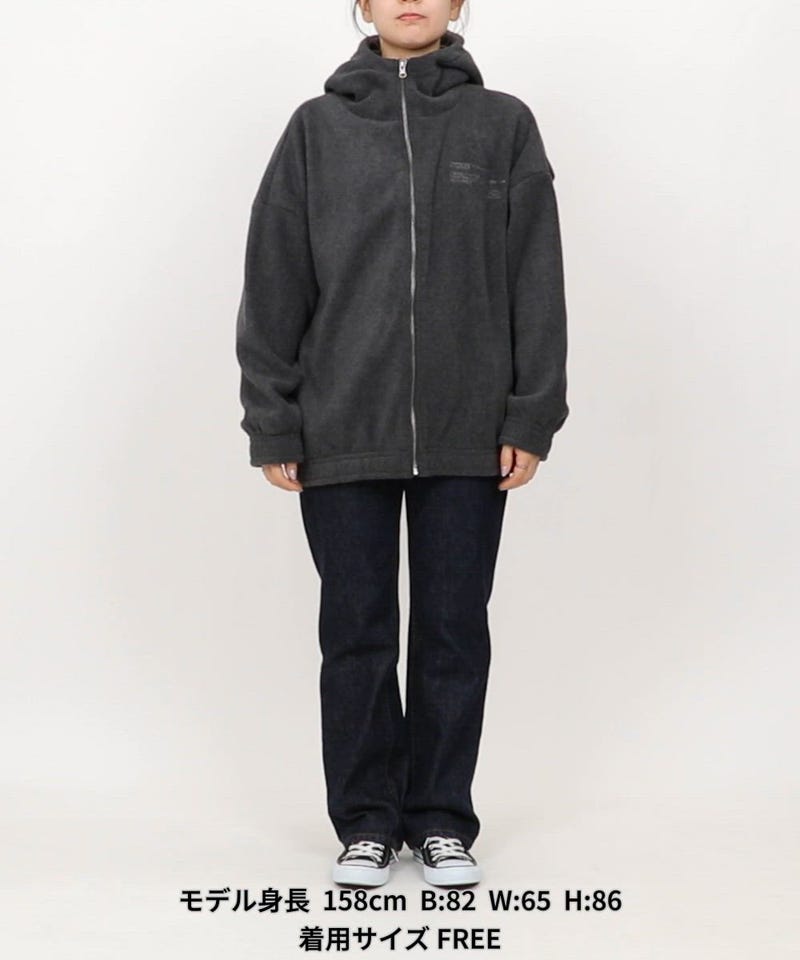 PUBLUX/レタリング 刺繍 フリース ジップ ビッグ パーカー 限定展開