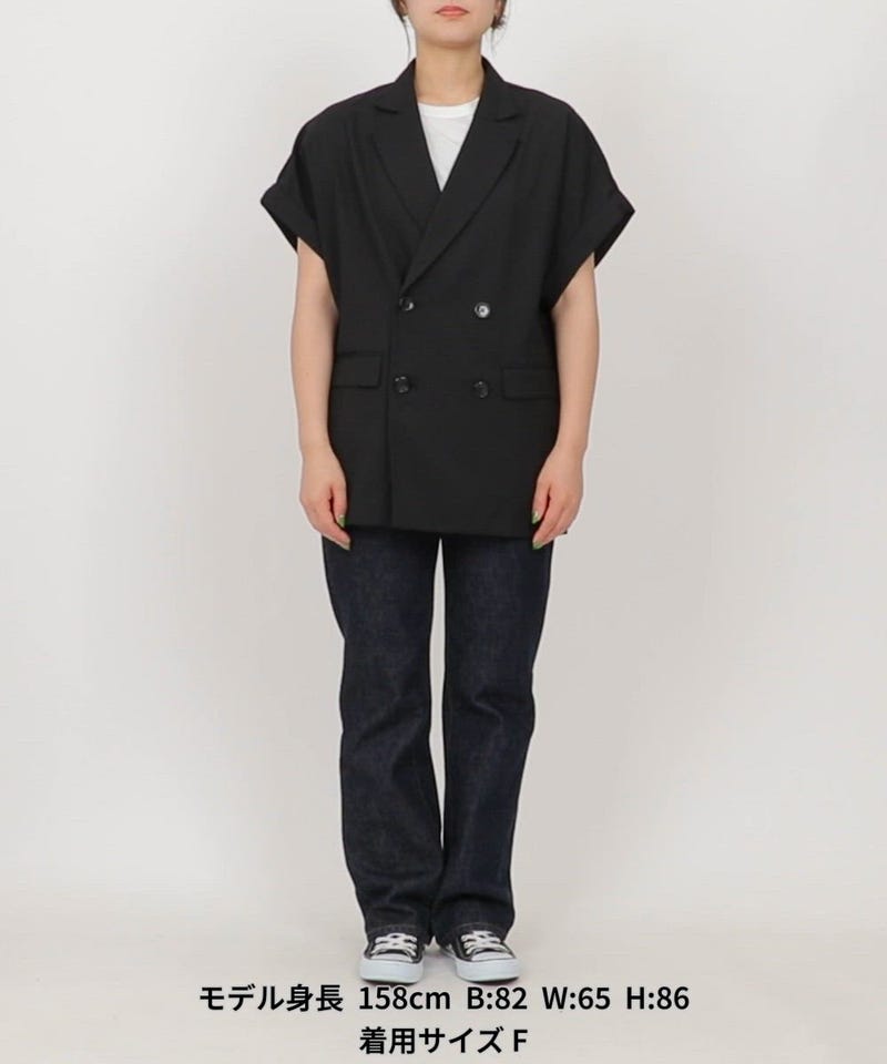 FREAK'S STORE/接触冷感/UVカット LINEN TOUCH ダブルブレスト半袖