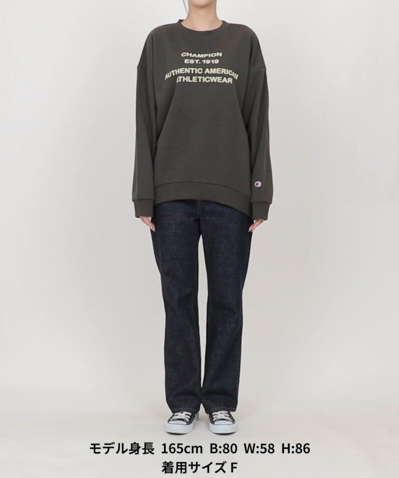 Champion/別注 フロッキー プリント ロゴ クルーネック スウェット