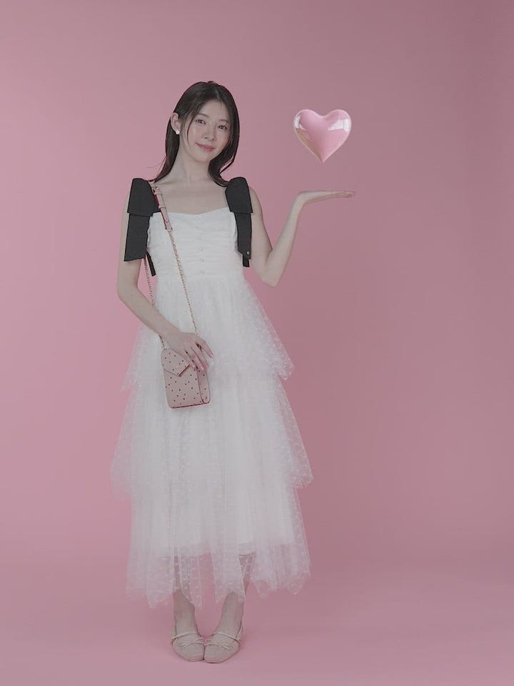 RANDA ハートチュールリボンティアードワンピース ピンク SALE】【Heart Collection】ハートチュールリボンティアードワンピース