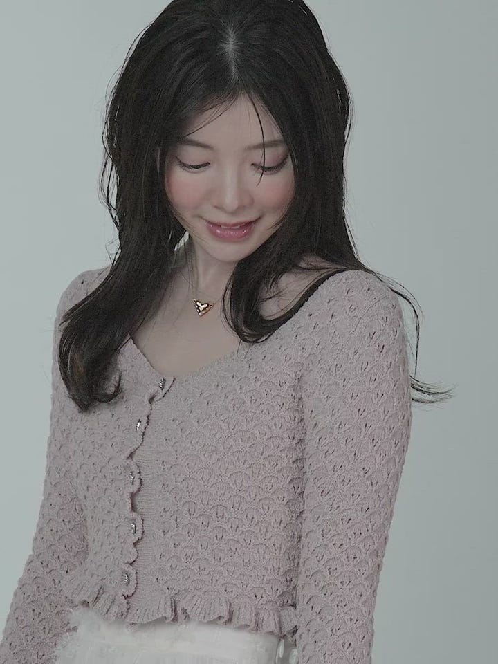 Heart Collection】ハートビジューフリルニットカーディガンRANDA公式