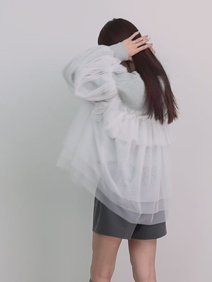 RANDA ボリュームチュールフリルボンディングスウェット SALE】【選べる丈感】ボリュームフリルチュールスウェットRANDA