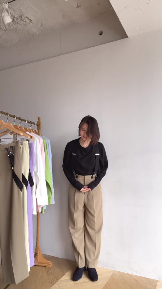 Stretchストレートサスペンダーパンツ