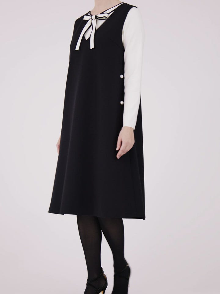 ニットジョーゼットサイドパールボタンジャンパースカート