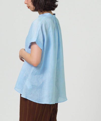 Ray BEAMS（レイ ビームス）リネン スタンドカラー フレンチスリーブ