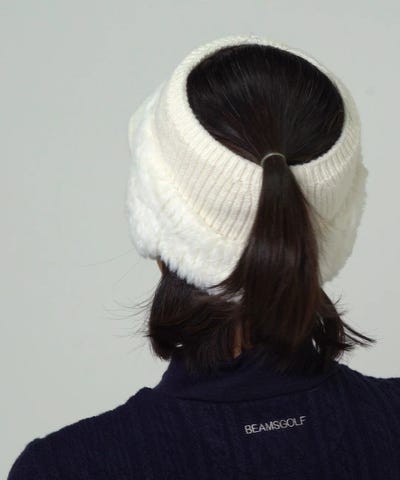 BEAMS GOLF帽子 フェイクファー ネックウォーマー 耳当て付き バイザー BEAMS GOLF（ビームス ゴルフ）耳付き フェイクファーニットバイザー