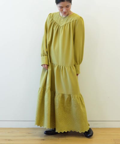 BEAMS LIGHTS ビームス ワンピース ビーズ刺繍 深緑 結婚式 38 B:MING by BEAMS（ビーミング by ビームス）幾何刺繍 ワンピース