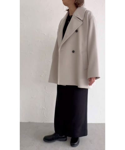 quaranciel: PURE WOOL ダブルブレスト テーラード ハーフ コート