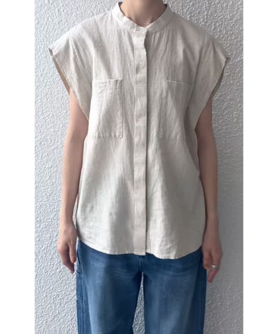 SHIPS any:〈洗濯機可能〉リネン コットン バンドカラー フレンチ