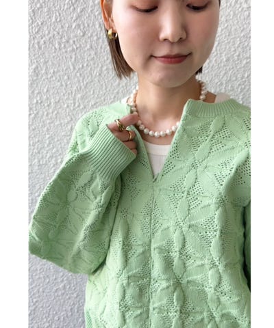 【新品】SHIPS　フラワージャガード　トップス（チャコールグレー） WEB限定】〈洗濯機可能〉2WAY フラワー ジャカード ハーフ ジップ プル