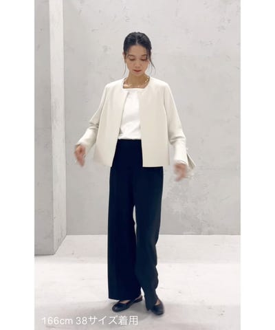 ダブル クロス 重ね袖 ノーカラー ジャケット（セレモニー対応可