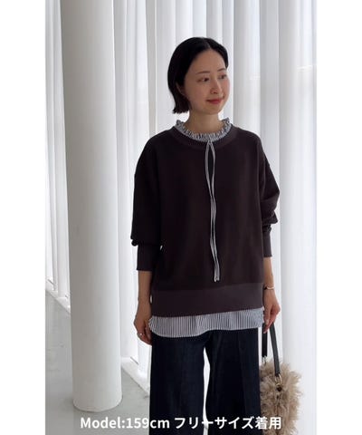 WEB限定】〈手洗い可能〉ブラウス コンビ スウェット プルオーバー