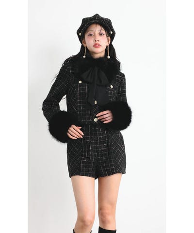 期間限定値下げ、新品未使用タグ付き★ rienda ツイードセットアップ rienda | 【乃木坂46 金川紗耶さん着用】ティペットセットツイード