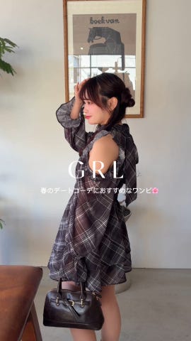 2Wayチェック柄ショルダーオープンリボンミニワンピース[pm810