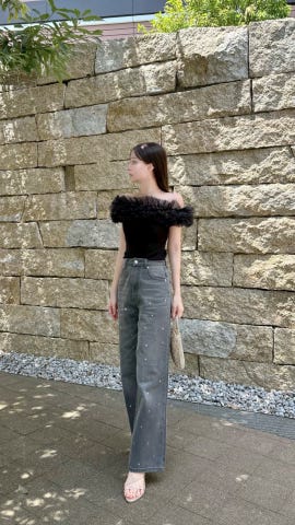 ビジューストレートデニムパンツ[cu466] | レディース