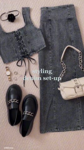 レースアップビスチェ×タイトスカートデニムセットアップ[tu822