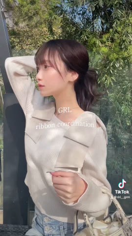 Obli リボンオフショルダートップス オフショルダーリボンストラップニットトップス[mb1546