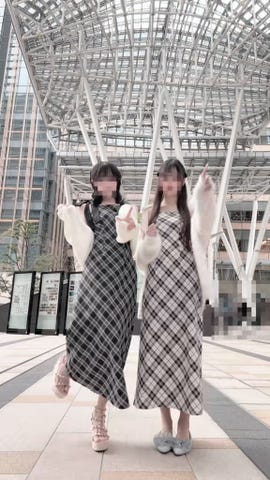 リボンショルダーチェック柄バイアスワンピース[gn445] | レディース