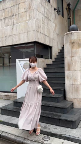 カシュクールバルーンスリーブティアードワンピース[ey007