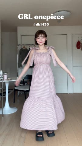 ギンガムチェック柄ショルダーリボンワンピース[dk1435] | レディース