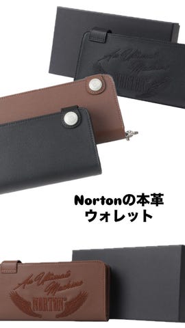 未使用Norton 牛革バイカーズロングウォレット ノートン（NORTON） 服 財布 本革 同色 刺繍 バイカーズ ウォレット