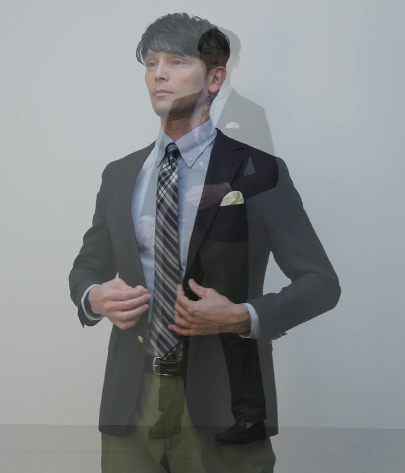 美品 ニューヨーカー メリノウール ダブル ブレザー 銀ボタン グレー M相当 紺ブレザー メンズ ダブルブレスト4x1ボタン いぶし銀色