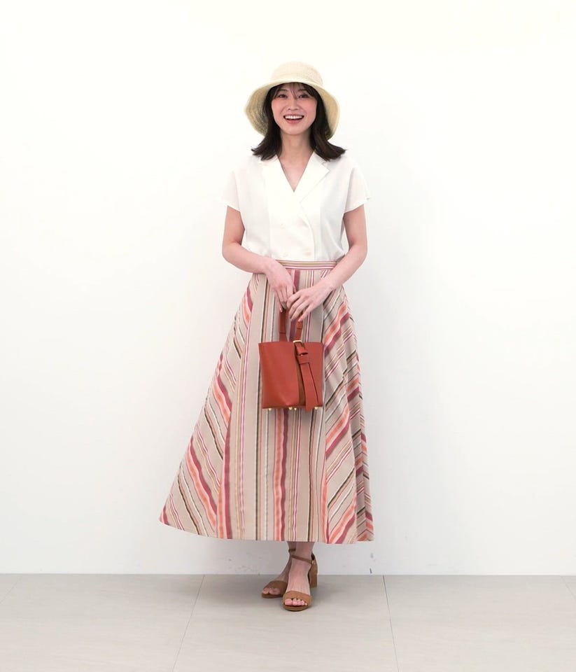 マルチストライプ ロングフレアスカート(51255255-2025)｜ファッション