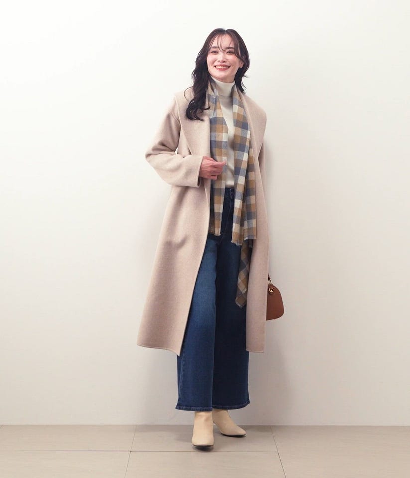 L】ウールナイロンリバー ショールカラーロングコート(54516170-2025