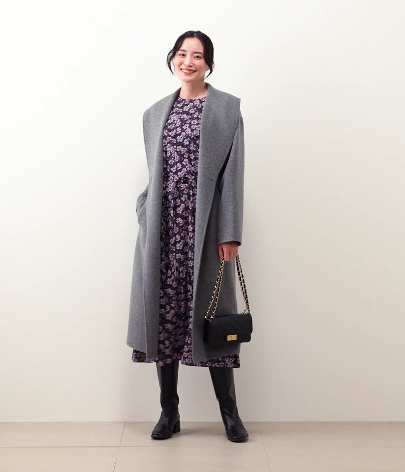 ウールナイロンリバー ショールカラーロングコート(51516170-2025