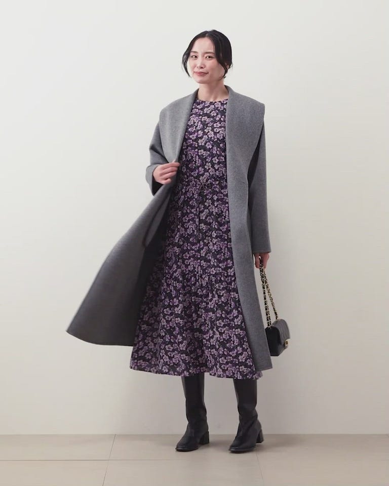 L】【ウォッシャブル】ビオラフラワープリント ティアードギャザー