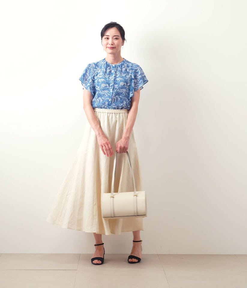 リーフブーケプリント ラッフルスリーブブラウス(51655270-2025