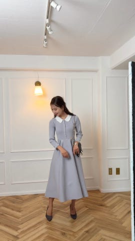 フラワー 襟付き ニット ワンピース le reve vaniller 全5色｜lvn341