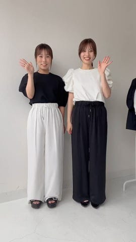 サテン切り替え ウエストゴム&ドロスト ワイド パンツ Liala×PG