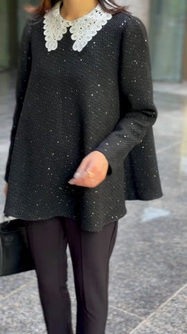 レース襟付き スパンコール ツイード トップス HUIT 全4色｜hit841