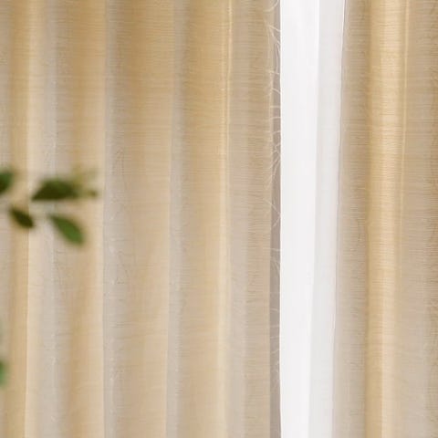 KEYUCA 形状記憶カーテン(モダンリーフ、ベージュ)、3つ山、裏地あり KEYUCA 形状記憶カーテン(モダンリーフ、ベージュ)、3つ山、裏地